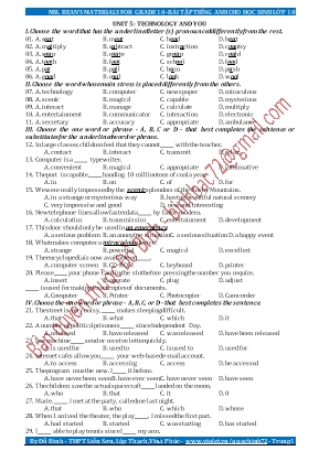 Bài tập Tiếng Anh cho học sinh Lớp 10 - Unit 5 Technology and you - Đỗ Bình